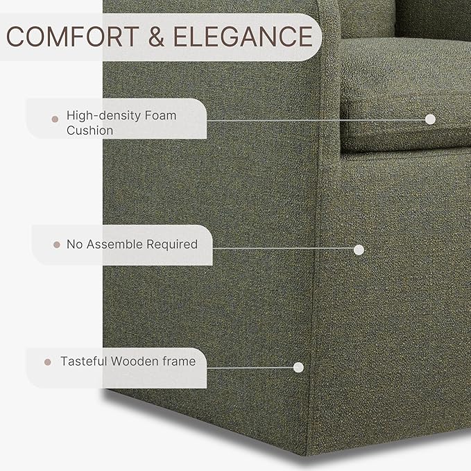 Upholstered Dining Chairs with Casters No Assembly Modern Accent Armchair with - Image 5