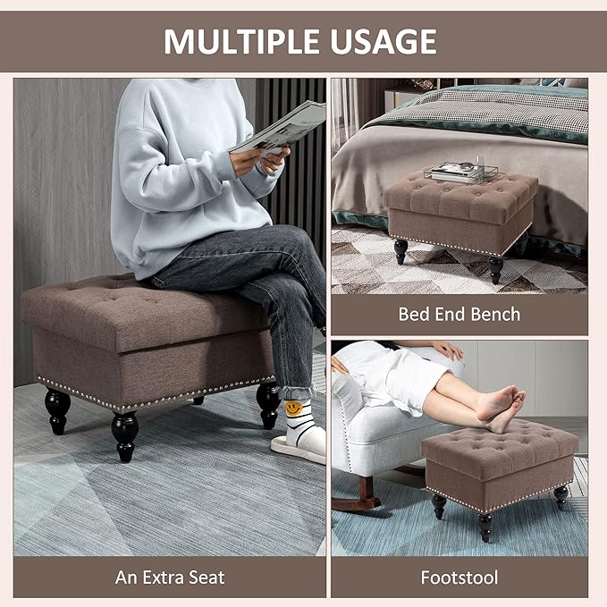 HOMCOM Ottoman with Storage for Living Room, Button-Tufted Fabric Bench for - Image 6