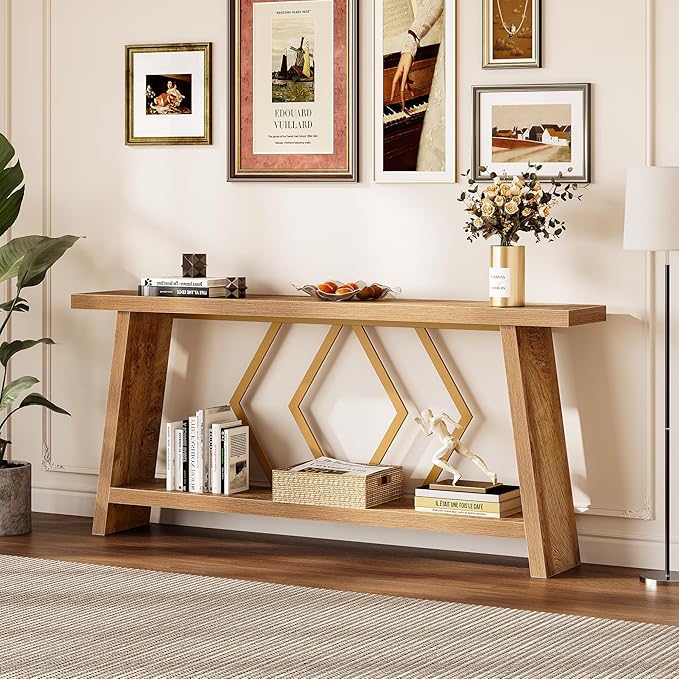 LITTLE TREE 70.9-Inch Console Table, Long Sofa Table Behind Couch, Farmhouse - Image 3