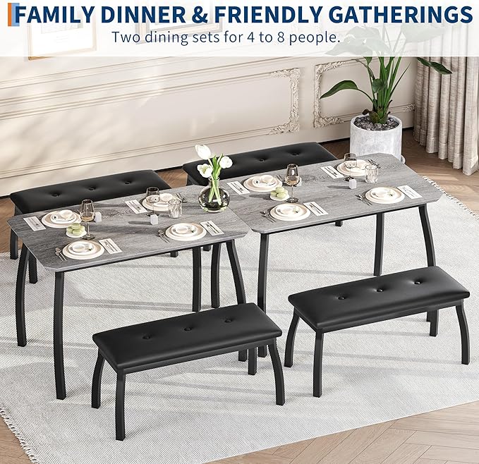 GAOMON Dining Table Set for 4, Metal Frame Kitchen, 3 Piece Dining Room Table - Image 7