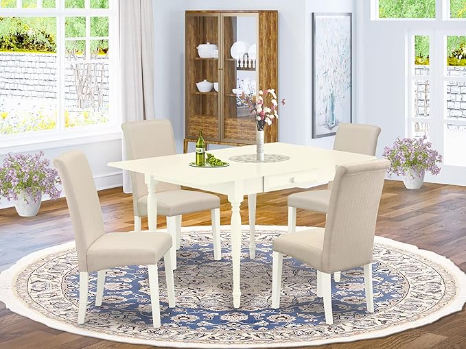 East West Furniture MZBA5-LWH-01 5 Piece Dinette Set Includes a Rectangle - Image 2