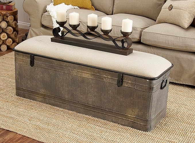 Deco 79 Metal Room Storage Bench Galvanized Entryway Bench - Image 6