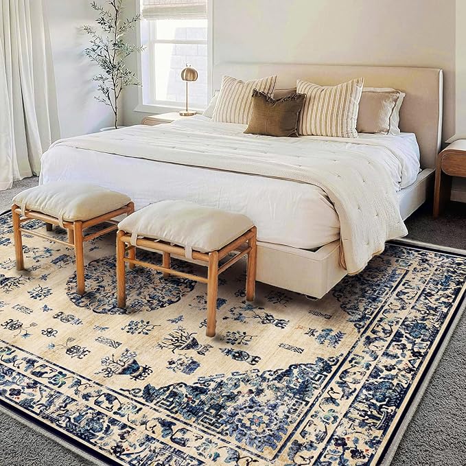 Washable Area Rug 9'x12' Retro Boho Design Non-Shedding Easy Care Ideal - Image 2