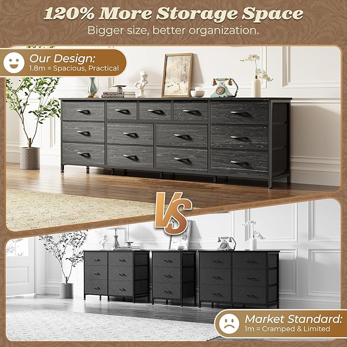 Huuger 70 Inch Dresser for Bedroom, TV Stand for 65, 80 Inch TV, 13 Fabric - Image 4