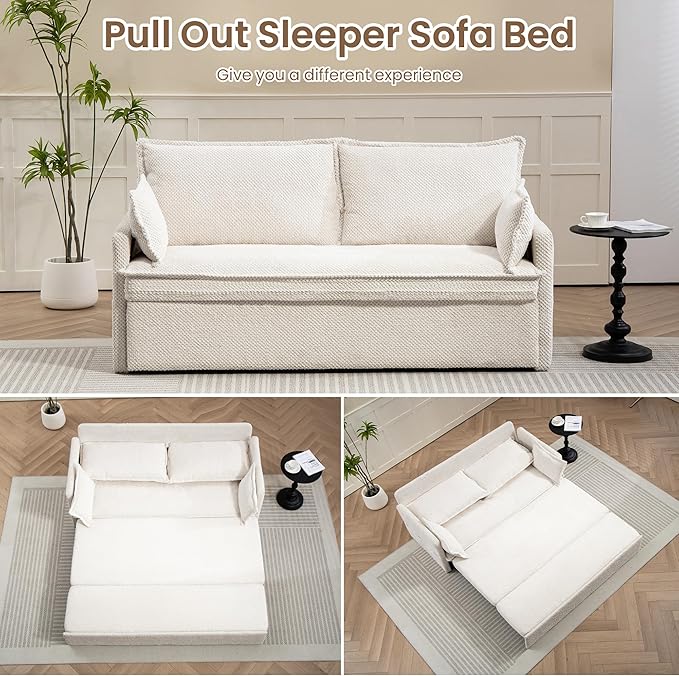 Furnimart 59.5" Queen Size Pull Out Sofa Bed, 3 in 1 Convertible Sleeper Bed - Image 5