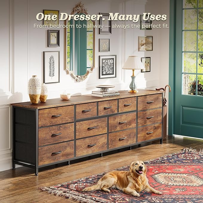 Huuger 70 Inch Dresser for Bedroom, TV Stand for 65, 80 Inch TV, 13 Fabric - Image 7