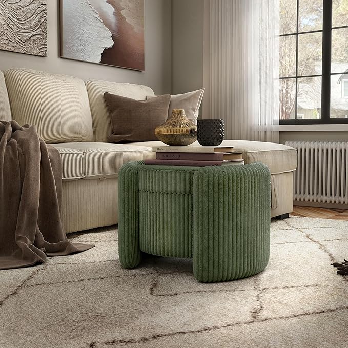 Furniture of America Lennox Modern Chenille 25-inch Round Storage Ottoman - Image 5