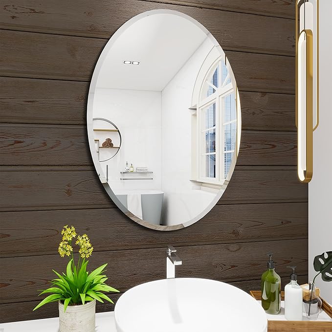 Oval Bathroom Mirror, 20X28 inch Oval Frameless Mirror, Frameless Mirrors - Image 5