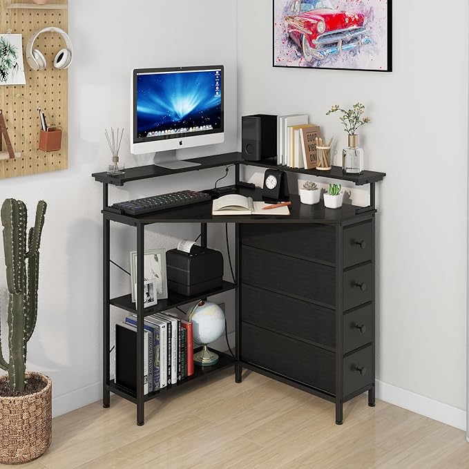 Corner Desk with Drawers Shelves - Image 2