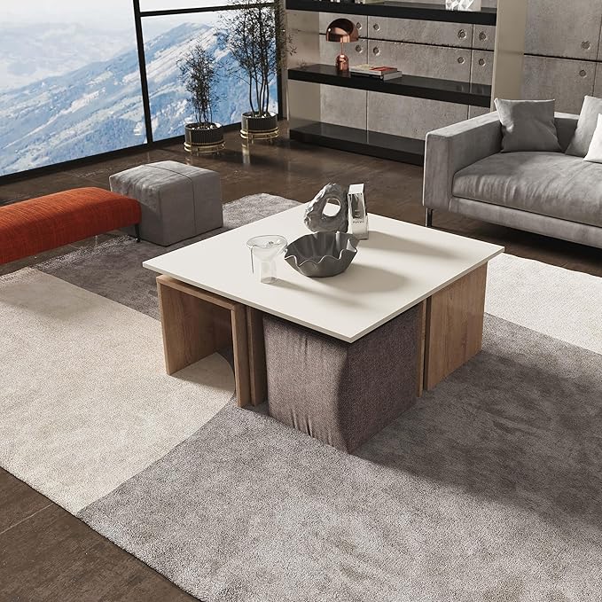 Manhattan Comfort Haley Mid Century Modern Coffee Table & Ottoman Set - Image 2