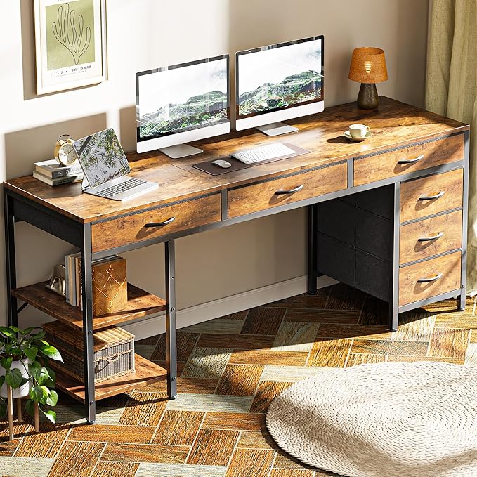 Huuger Computer Desk with 6 Drawers, 63 Inch Office Desk with Shelves, - Image 8