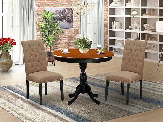 East West Furniture AMBR3-BCH-17 3 Piece Dining Table Set Contains a Round - Image 2