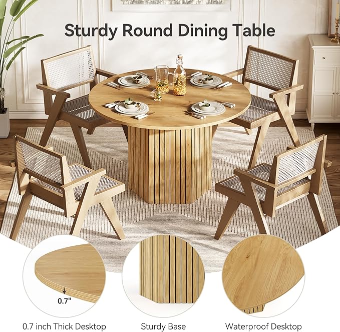 LITTLE TREE Round Wood Dining Table, 47-Inch Small Dining Table - Image 6