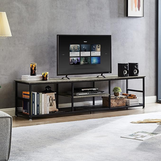 VECELO Industrial TV Stand for Televisions up to 80 Inch, 3 Tiers Media Console - Image 4