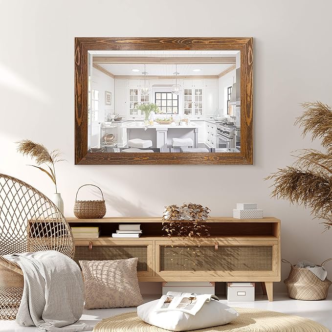 Maple Rustic Mirror Rectangular Barnwood Framed Wall Mirror - Image 3