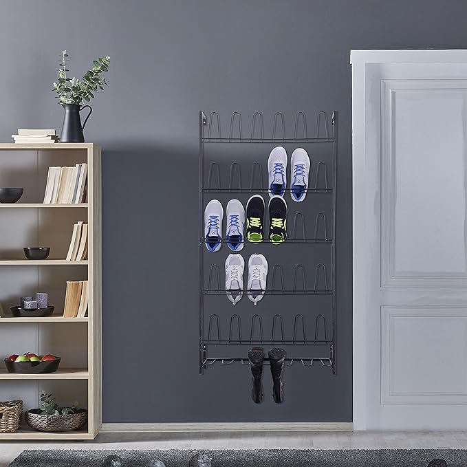 MyGift Modern Matte Black Metal Hanging Shoe Rack - Image 2