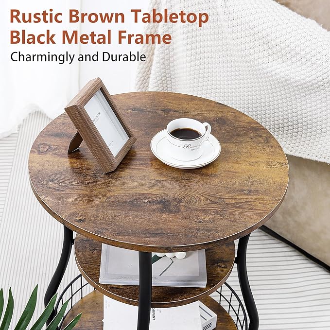 Round Side Table, 3 Tier End Table - Image 4