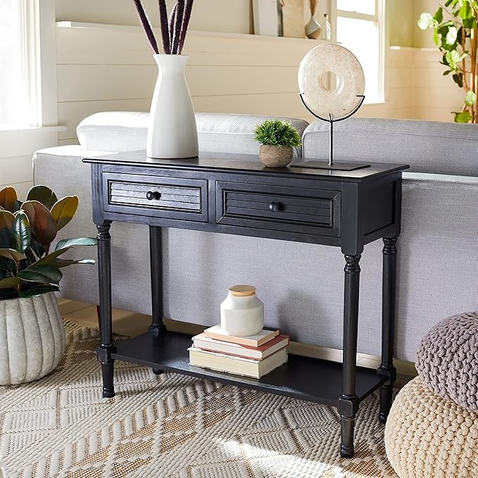 SAFAVIEH Home Collection Tate Black 2-Drawer Bottom Shelf Console Table CNS5720B by SAFAVIEH