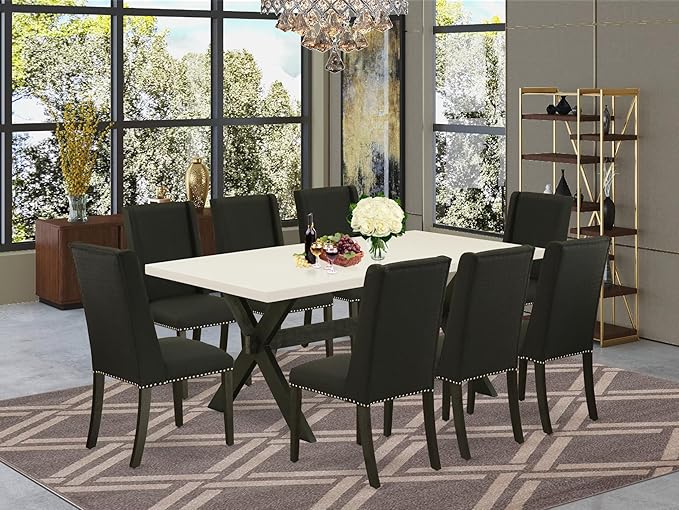 East West Furniture X627FL624-9 9 Piece Dining Room Furniture Set Includes a - Image 2