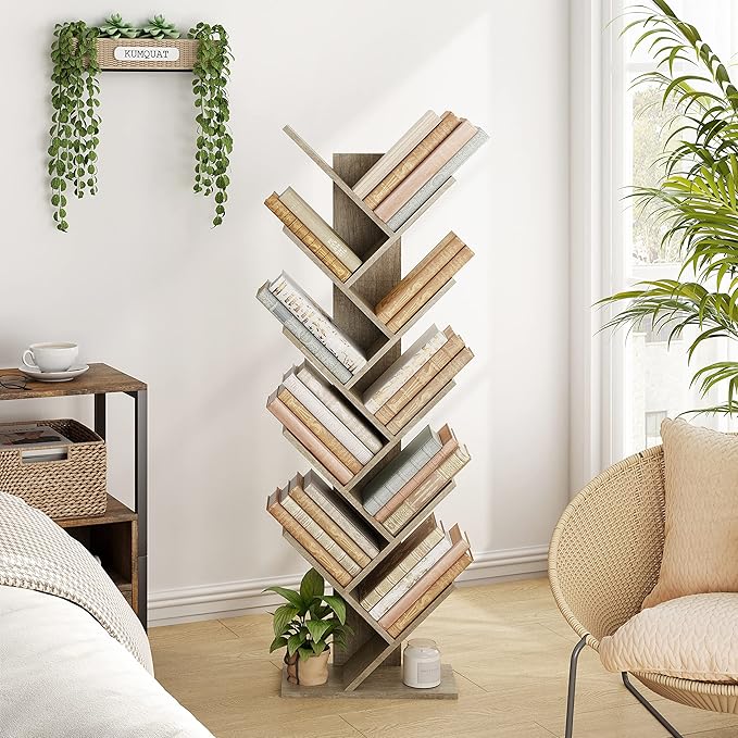 Hoctieon 10 Tier Tree Bookshelf, 10 Shelf Bookcase, Free Standing Tree Bookcase - Image 2