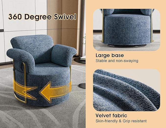 KEIKI Modern Comfy Swivel Accent Reading Chair, 360°Round Upholstered Barrel - Image 7