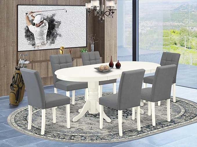 East West Furniture VAAS7-LWH-41 7 Piece Modern Dining Table Set contain A - Image 2