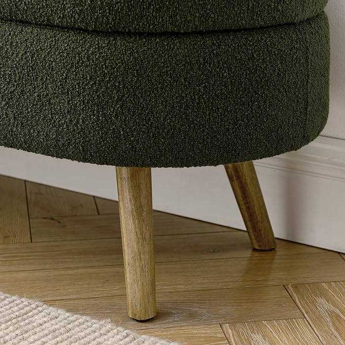 Oval Storage Bench 43.5" Linen Fabric Upholstered Entryway Bench - Image 7