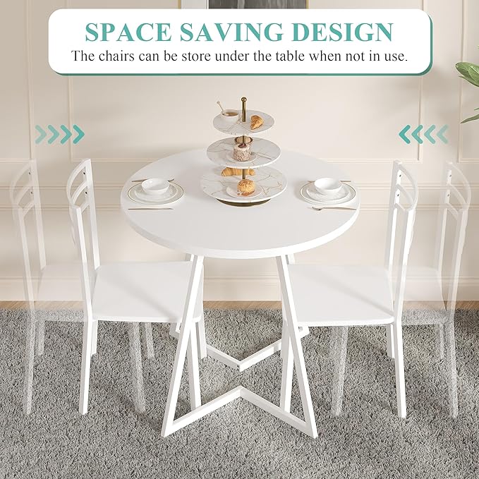 VECELO Small Round Dining Table Set - Image 4