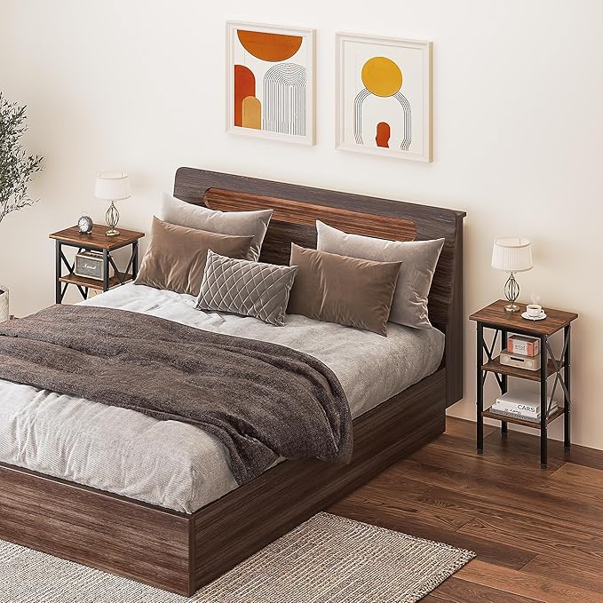 VECELO End Table, Bedside Table, X-Design Reinforced Nightstands, Side Table - Image 6