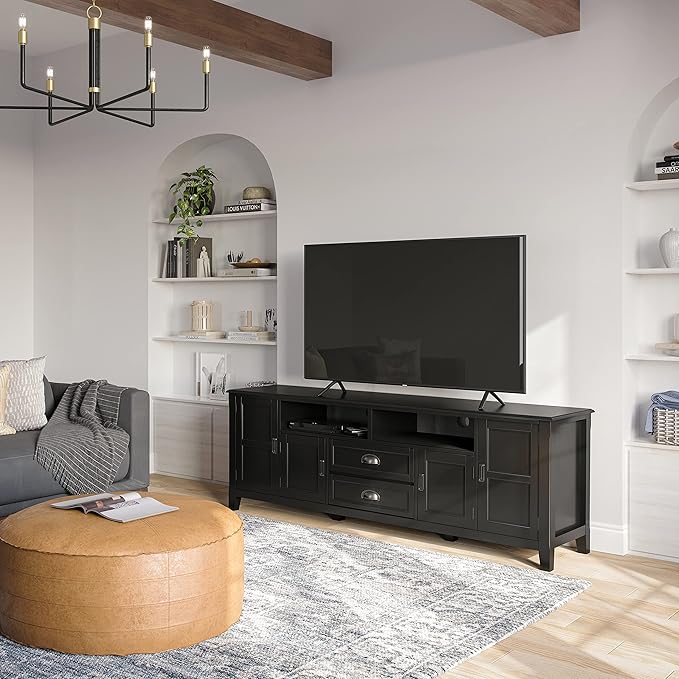 SIMPLIHOME Burlington SOLID WOOD 72 Inch Wide Transitional TV Media Stand in - Image 2