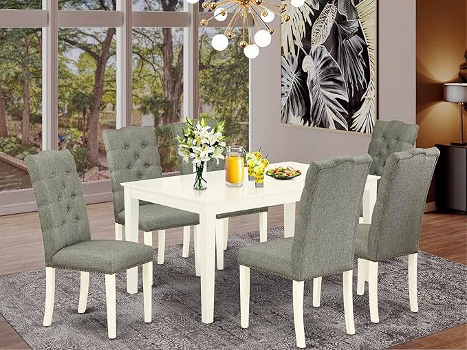 East West Furniture CAEL7-LWH-07 7 Piece Modern Dining Table Set Consist of a - Image 2