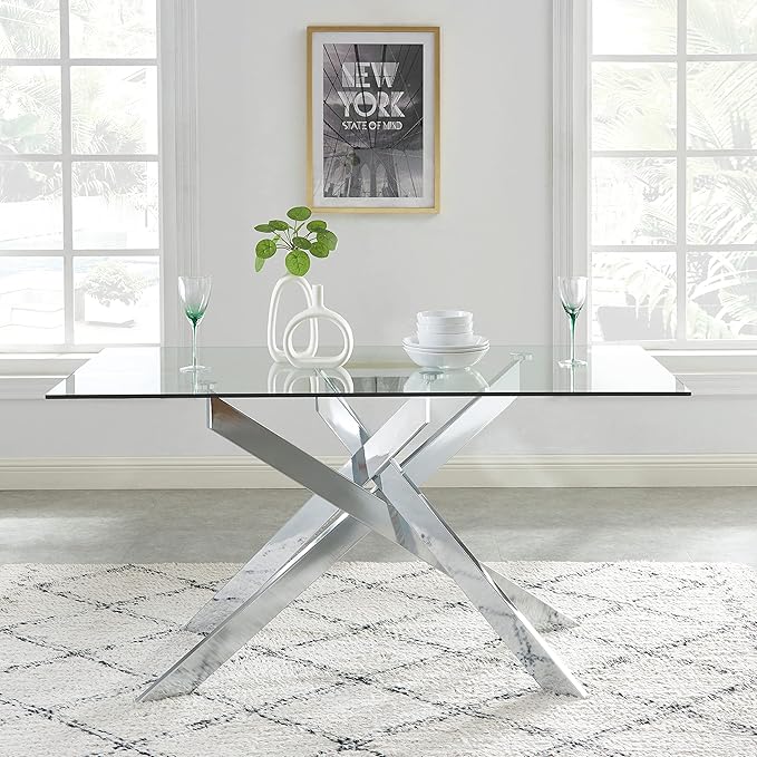 Edwin's Choice 58.5” Rectangle Glass Dining Table, Tempered Glass Tabletop and - Image 6