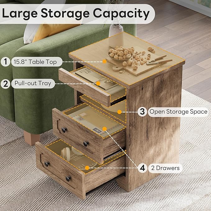 LIKIMIO Night Stand, Modern Bedside Table - Image 3