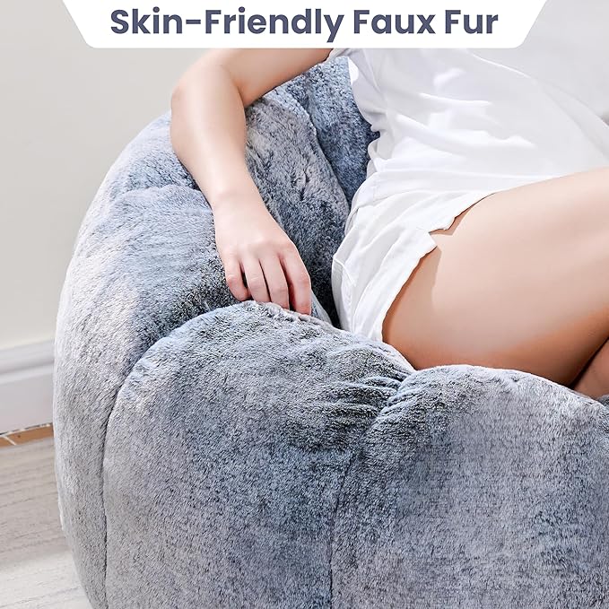 Bean Bag Chair with Filler, Faux Fur Comfy Chair with Petal Armrest Fluffy - Image 6