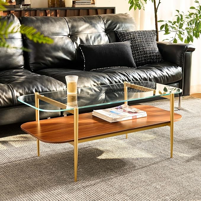 AGV LIGHTING Tadio Glass Coffee Table, Mid-Century Modern Coffee Table - Image 3