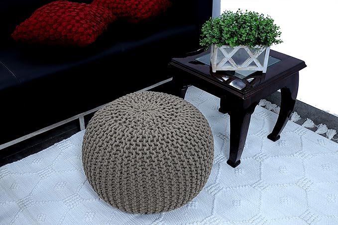 FRELISH DECOR Round Pouf Ottoman Hand Knitted 100% Cotton Pouf - Image 2