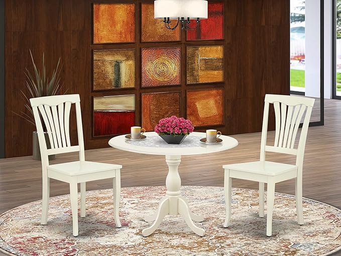 East West Furniture DMAV3-LWH-W 3 Piece Dining Room Table Set Contains a Round - Image 2