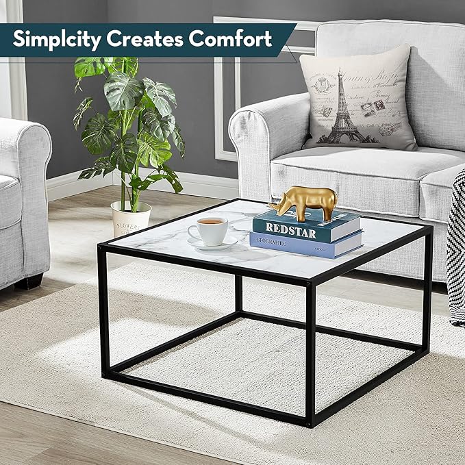 SAYGOER White Coffee Table, Small Square Coffee Table, Modern Center Table - Image 8