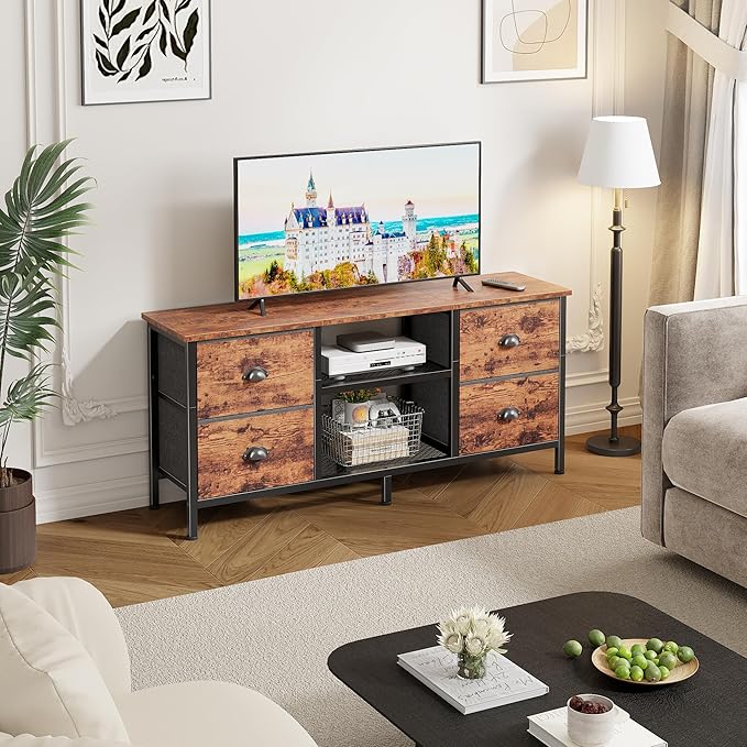 Furologee TV Stand with 4 Drawers, 43 Inch Entertainment Center with Open - Image 2