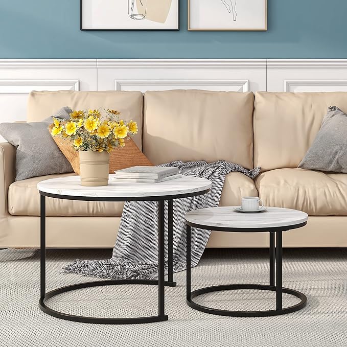 Nesting Round Coffee Table Set of 2 End Tables - Image 7