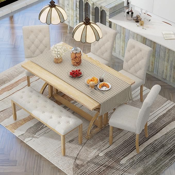 SogesPower 6-Piece Dining Table Set, Rectangular Farmhouse Kitchen Dining Table - Image 7