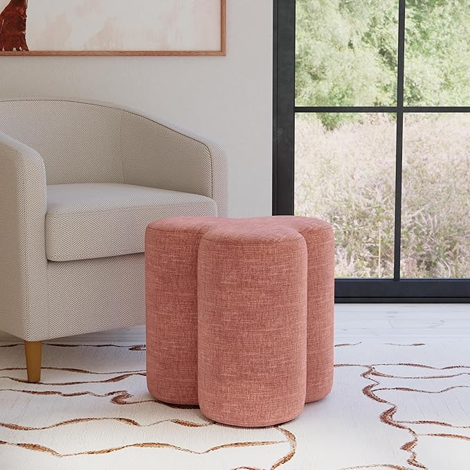 HomePop Upholstered Clover Shaped Ottoman Home Décor | Foot Rest Pouf – Pink - Image 2