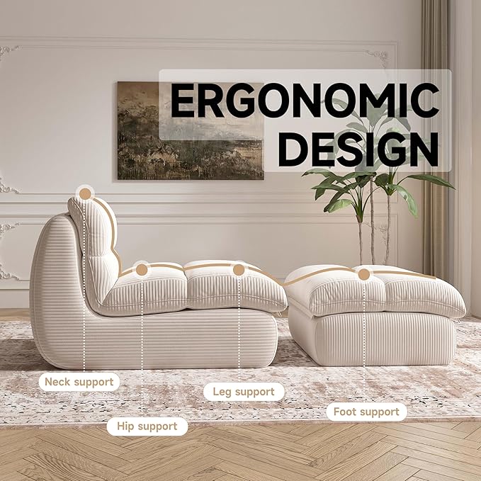 Bean Bag Chair with Ottoman, Cozy Comfy Reading Nook Chairs, Ultra Soft - Image 3