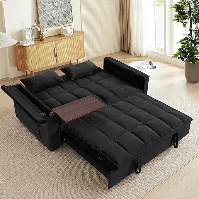 Ball & Cast 55" 3 in 1 Sleeper Sofa Bed Velvet Upholstered Pull Out Couch - Image 5