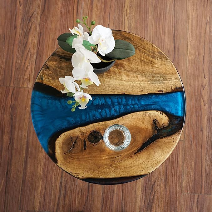 20" Resin Walnut Round Side Table | Epoxy End Table | Coffee Table | Mid - Image 9