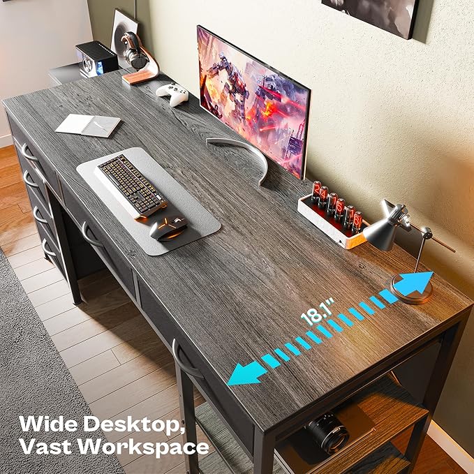 Huuger Computer Desk with 6 Drawers, 47 Inch Office Desk with Shelves, - Image 4