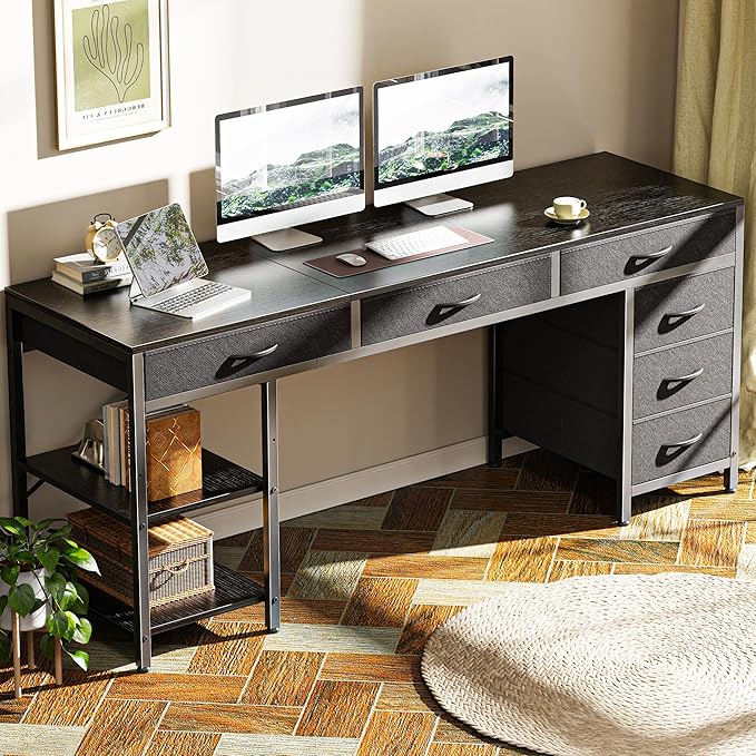 Huuger Computer Desk with 6 Drawers, 63 Inch Office Desk with Shelves, - Image 9