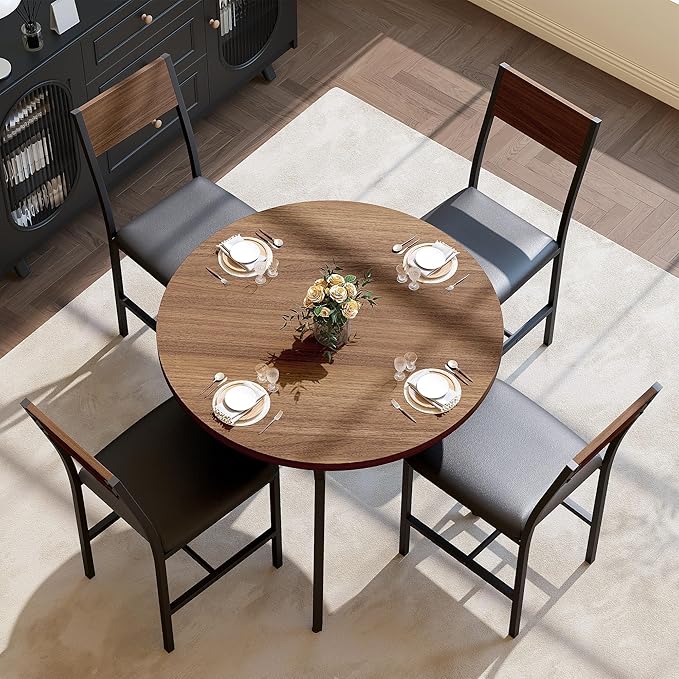 Pamapic Round Dining Table Set for 4, Kitchen Table and Chairs for 4, Dining by Pamapic