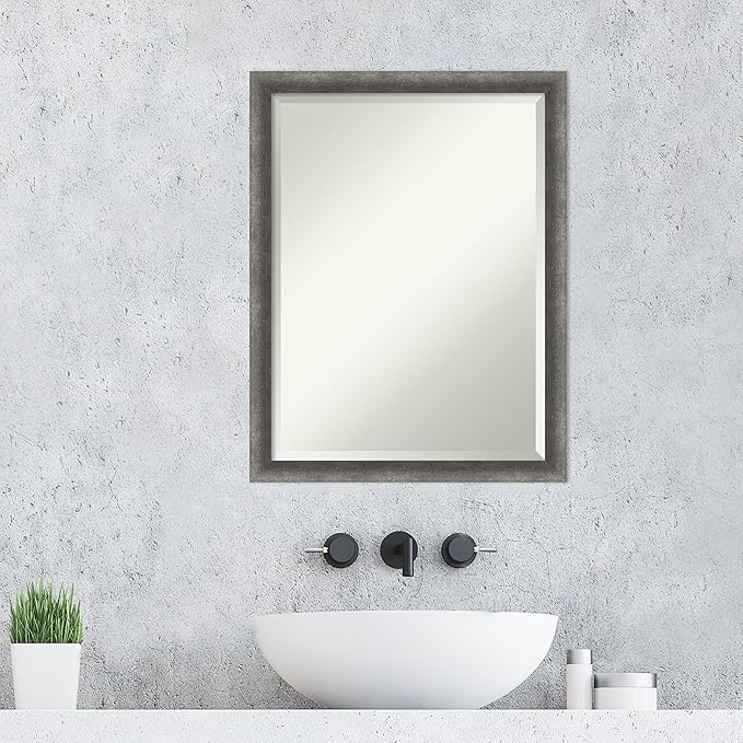 Amanti Art Grey Wall Mirror 26x20 Burnished Concrete Narrow Rectangle Bathroom - Image 5