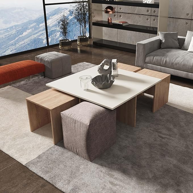 Manhattan Comfort Haley Mid Century Modern Coffee Table & Ottoman Set - Image 4